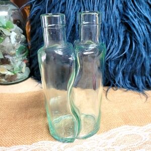 Vintage Italian green recycled glass cruet set just bottles no fla